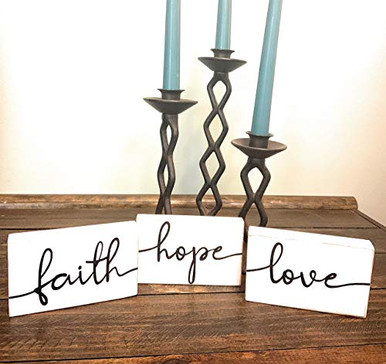 Faith Hope Love Made in USA Primitive Wood Box Signs - Warehousesoverstock