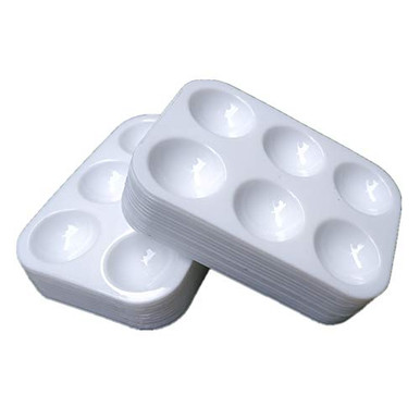 30 Pcs White Plastic Paint Palettes 6 Well Rectangular Watercolor Palette Painting Tray For Painting Party, Diy Craft And Art Painting | IL