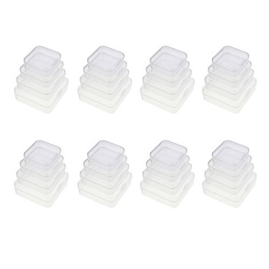 LJY 32 Pieces Mixed Sizes Square Empty Mini Clear Plastic Storage ...