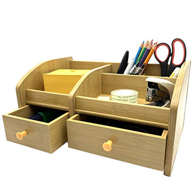 DToppx Bamboo Desk Organizer Wood Desktop Organizer with 2 Drawers and ...