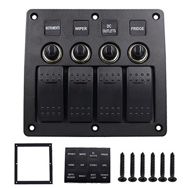 Rocker Indicator ForHe Waterproof 4 Gang Rocker Switch Panel 12V 24V Circuit Breaker LED ...