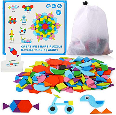 GIFZES Wooden Pattern Blocks Set 210Pcs Wooden Tangrams Pattern Blocks ...