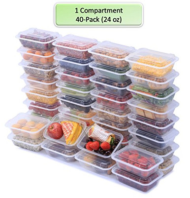 NutriBox [40 Value Pack] single one compartment 24 OZ Meal Prep Plastic ...