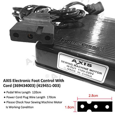 Control De Pie Cable 419451-003 Para Cantante Consew Elna Euro -Pro Husqvarna Viking Juki White (enchufe Estilo Americano