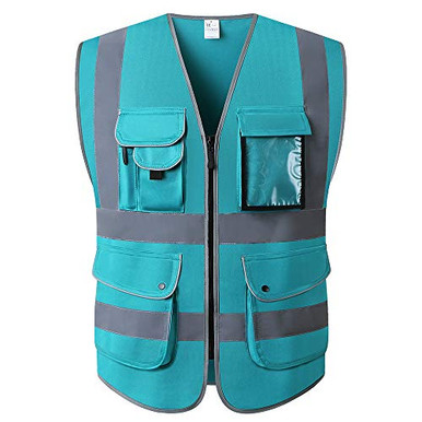 9 Pockets High Visibility Lake Blue Safety Vest For Men And Women Hi ...
