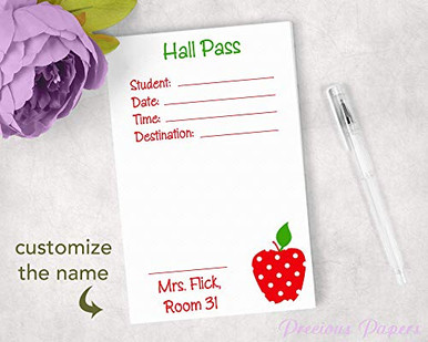 Personalized Teacher Red Polka Dot Apple Hall Pass Notepad ...