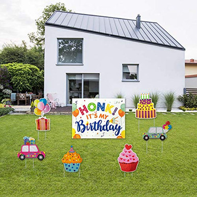 Miewslan Honk Its My Birthday Yard Sign with Stakes - 7 Set Happy