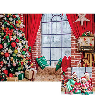 Allenjoy 7x5ft Interior Room Merry Christmas Backdrop Red Curtain ...
