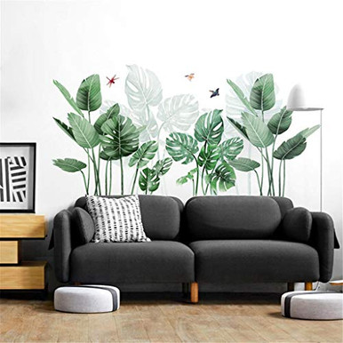 Green Tropical Leaves Wall Stickers DecalsRemovable Giant Tree Leaves ...