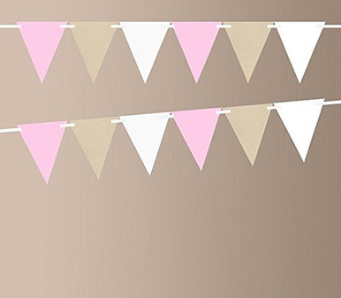 Kraft Brown Baby Pink Shimmer White 10ft Vintage Pennant Banner Paper ...