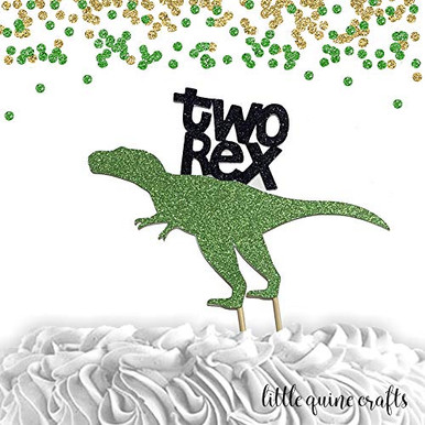 1 pc two rex dinosaurs cake topper green black glitter second 2nd ...