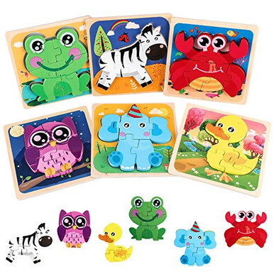 WoSaang Wooden Puzzles for Toddlers 6 Pack Animal Jigsaw Puzzles for 1 ...