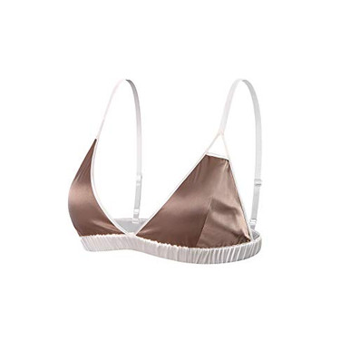SilRiver Womens Silk Satin Triangle Bralette Soft Cup Wireless Bra Smooth and Comfortable Wire