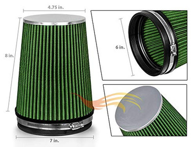 6 Inch Inlet Filter GREEN 6 inch 152 mm Inlet Truck Cold Air Intake Cone Replacement ...