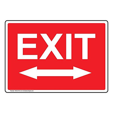 Exit (with Two Directional Arrow) Sign, 10x7 inch Glow-in-Dark Plastic ...
