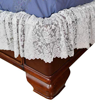 Lacy Dust Ruffle Home-X - White Lace Scalloped Elastic Bed Wrap Around, Easy Fit, Dust ...