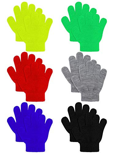 Children Gloves Student Magic Non Slip Rubber Winter Warm Stretch Gloves Boys Girls Sport Ski Cycling Fishing Slip Knit Gloves 2 Yellow
