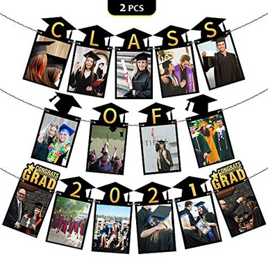 Class of 2021 Graduation Photo Banner - Black and Gold Congrats Grad ...