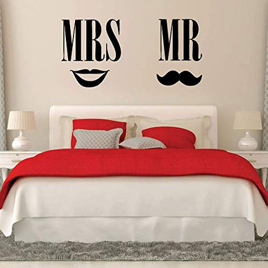 Mr and Mrs Sign Wall Decor Bedroom Vinyl Decals for Couples Mustache ...