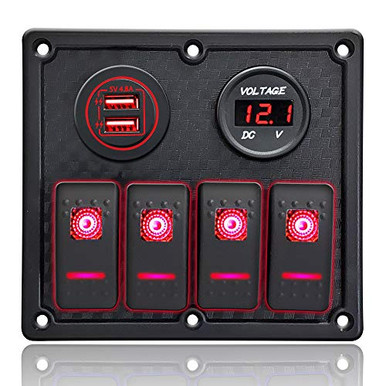 IZTOSS 4 Gang 5 Pin ON Off Switch Panel with 5V 4.8A Dual USB Red ...