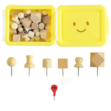 140 Pieces 6 Types Push Pins for Cork Board, Wooden Head Pins Steel ...