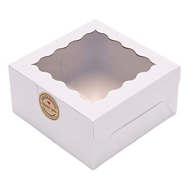 30 Pack 6x6x3 Inch White Bakery Boxes With Window - Cake & Pastry Display Boxes