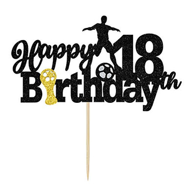 Black Glitter Happy 18th Birthday Cake Topper - Soccer Ball Cake Topper ...
