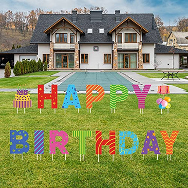 Happy Birthday Yard Signs with Stakes Waterproof Colorful Happy