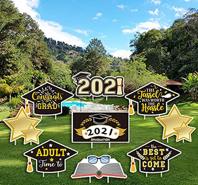 2021 Graduation Yard Signs 9 Pack Outdoor Lawn Decorations with Stakes ...