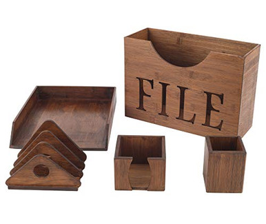 TQVAI Bamboo Office 5 in 1 Desktop Supplies Organizer Set - File ...