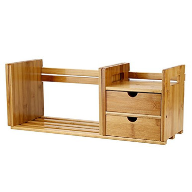 Desktop Bookshelf Natural Bamboo Extendable Desk Tabletop Book Rack ...