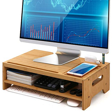 Bamboo Monitor Stand Riser for Desktop Organizer Pezin and Hulin Wood 2 ...