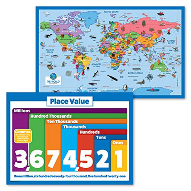 2 Pack - World Map Poster for Kids -Illustrated- Plus Understanding ...