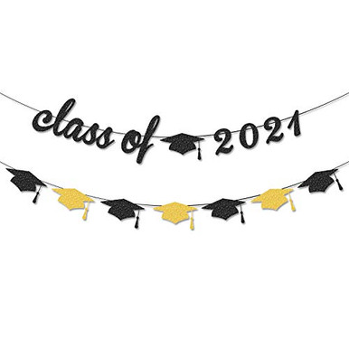 PTFNY Glitter Class of 2021 Banner and Graduation Cap Banner 2021 Black ...