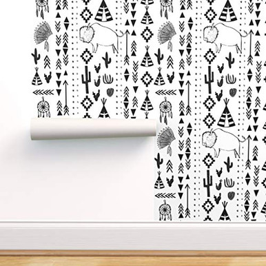 Spoonflower Pre-Pasted Removable Wallpaper- Southwest Stripe Buffalo ...