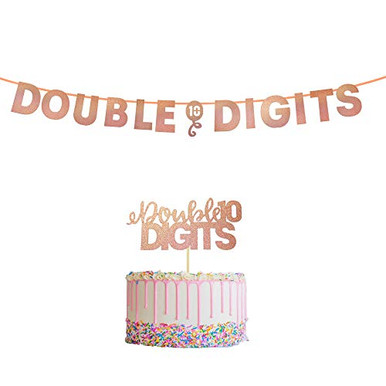 Rose Gold Double Digits Banner Double Digits Cake Topper- Double Digits ...
