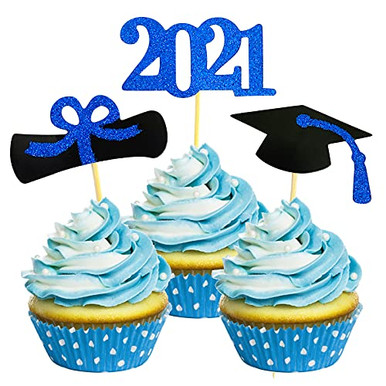 48-Pack 2025 Graduation Cupcake Toppers - Blue Celebration Decorations - View #2