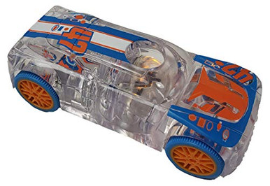 Light Up Race Car Toy - 1:43 Scale Pull Back Engine With LED Lights, Orange Wheels, For Kids Ages 3+
