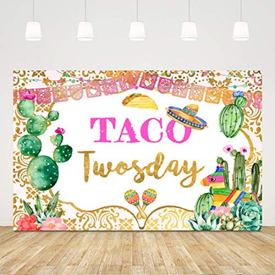 Taco Twosday Cactus Round 2nd Birthday Backdrop