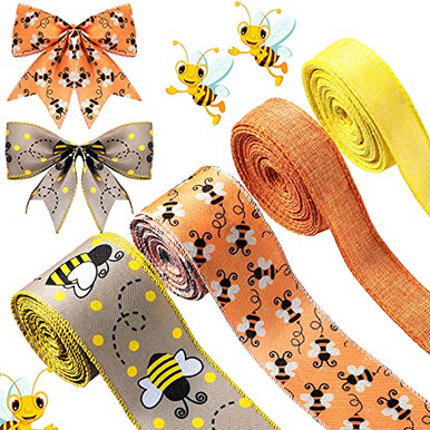 4 Rolls/ 24 Yards Bee Print Ribbon Bumblebee Ribbon Yellow Orange Bee ...