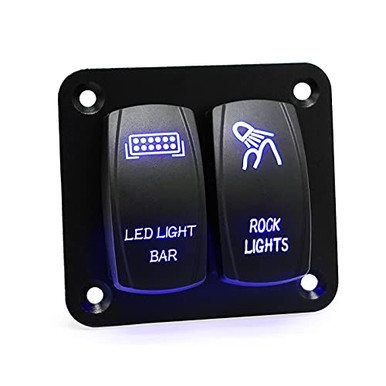 Autopher Rocker Switch Panel 5 Pin ON/Off Switch 2 Gang Aluminum Blue ...