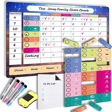 A4 Weekly Reward Chart Whiteboard - Fridge Magnet For Kids Chores & Jobs, Includes 2 Pens, Flexible Magnetic Vinyl