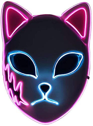 100 PCS Demon Slayer Fox Mask-LED Halloween Mask Japanese Anime Demon ...