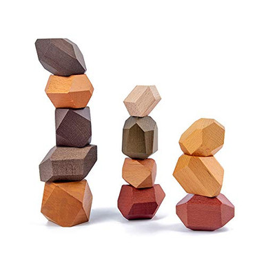 TACY Kids Stacking Games Rainbow Wood Rocks Toy Arts Balancing Blocks ...