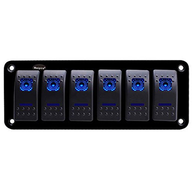 Meipire Rocker Switch Aluminum Panel 6 Gang Toggle Switches 12-24V DC ...