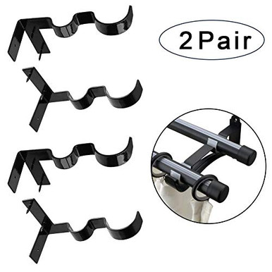 Double Curtain Rod Holders Brackets Set-2Pair Adjustable Tap Right Into ...