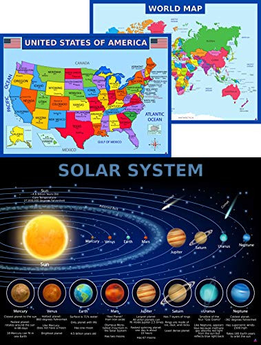 World Map Poster, United States USA Map, Solar System Posters for Kids ...