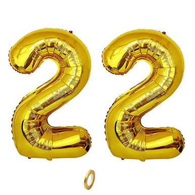 Kiwochy 22th Number Mylar Balloon Gold Giant Balloon Alphabet Foil ...