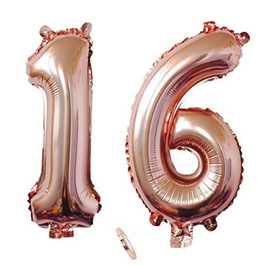 Kiwochy 16th Number Mylar Balloon Rose Gold Giant Balloon Alphabet Foil ...