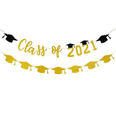 Gold Graduation Decorations 2021- Gold Glitter Class of 2021 Banner and ...